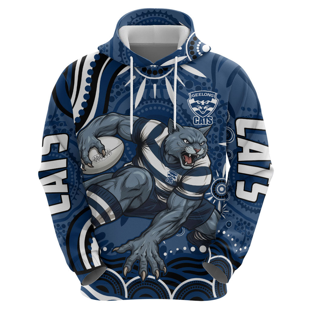 Personalized Geelong Cats Rugby Mascot Hoodie Aboriginal Dot Art - Dreamtime Football Mascot