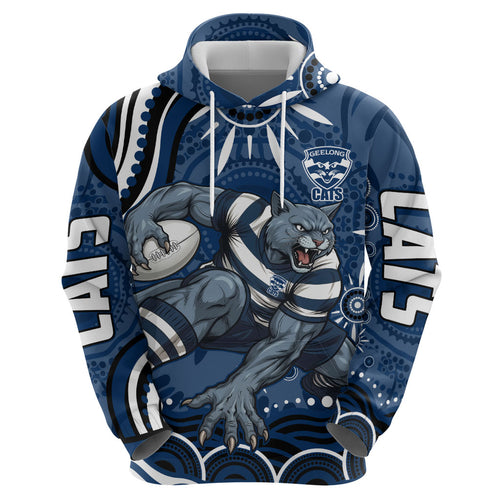 Personalized Geelong Cats Rugby Mascot Hoodie Aboriginal Dot Art - Dreamtime Football Mascot