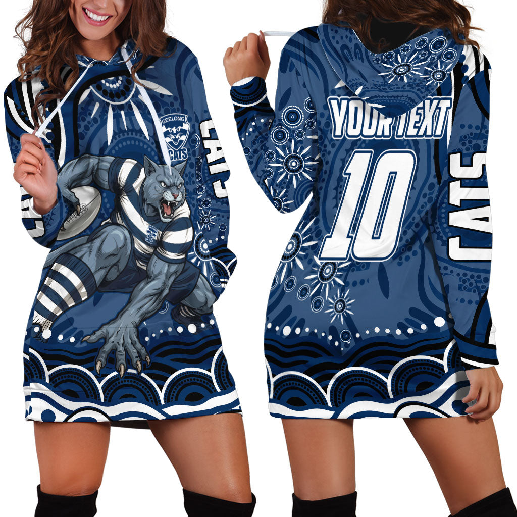 Personalized Geelong Cats Rugby Mascot Hoodie Dress Aboriginal Dot Art - Dreamtime Football Mascot