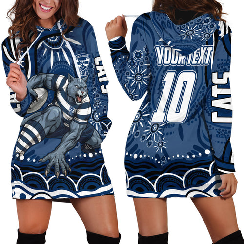 Personalized Geelong Cats Rugby Mascot Hoodie Dress Aboriginal Dot Art - Dreamtime Football Mascot