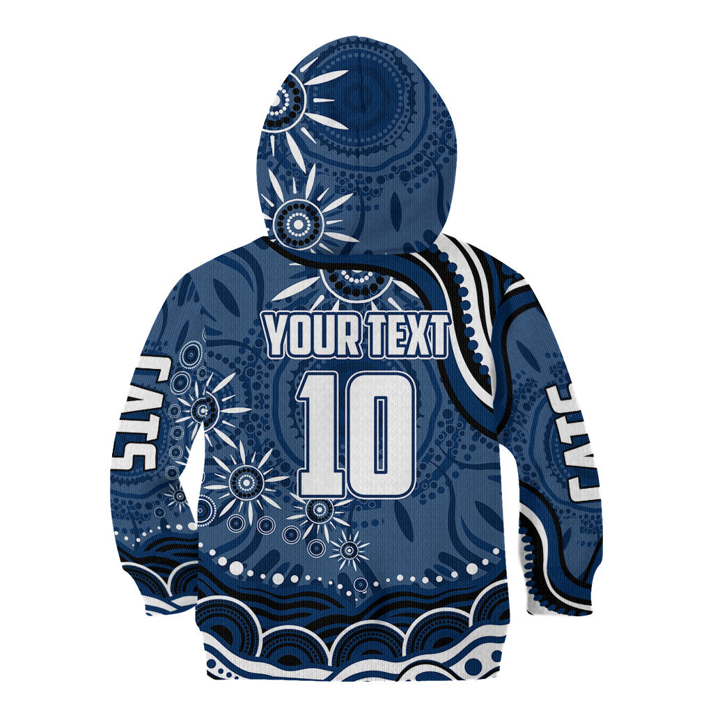 Personalized Geelong Cats Rugby Mascot Kid Hoodie Aboriginal Dot Art - Dreamtime Football Mascot