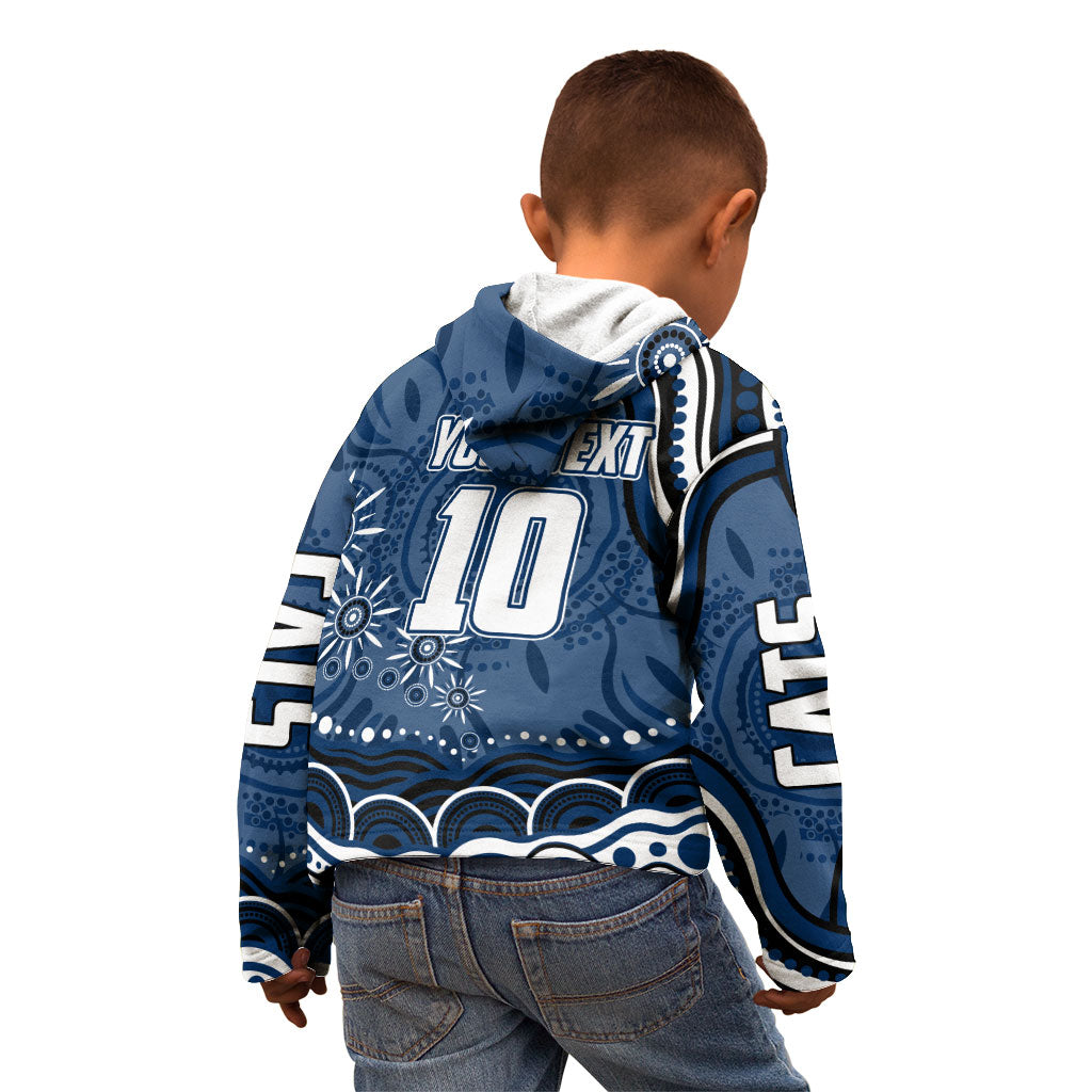 Personalized Geelong Cats Rugby Mascot Kid Hoodie Aboriginal Dot Art - Dreamtime Football Mascot