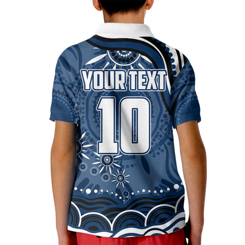 Personalized Geelong Cats Rugby Mascot Kid Polo Shirt Aboriginal Dot Art - Dreamtime Football Mascot