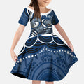 Personalized Geelong Cats Rugby Mascot Kid Short Sleeve Dress Aboriginal Dot Art - Dreamtime Football Mascot