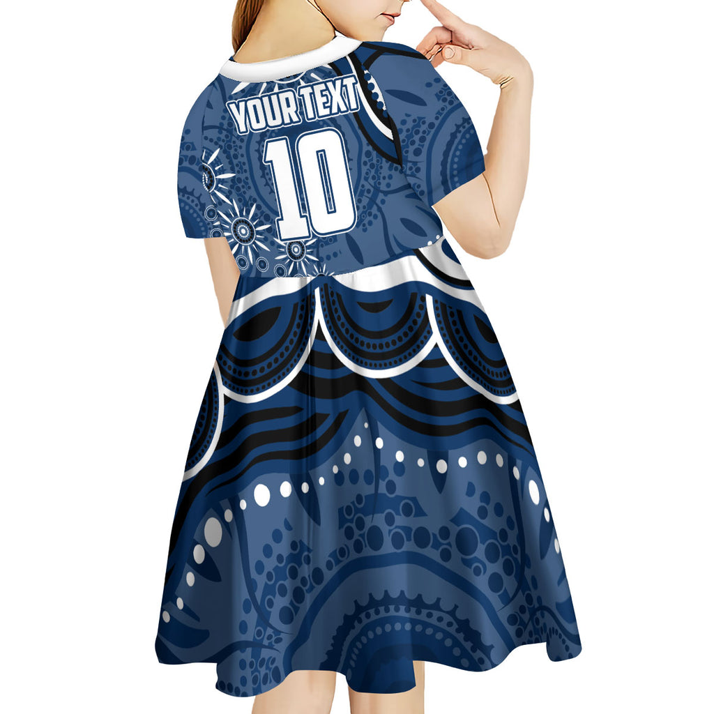 Personalized Geelong Cats Rugby Mascot Kid Short Sleeve Dress Aboriginal Dot Art - Dreamtime Football Mascot