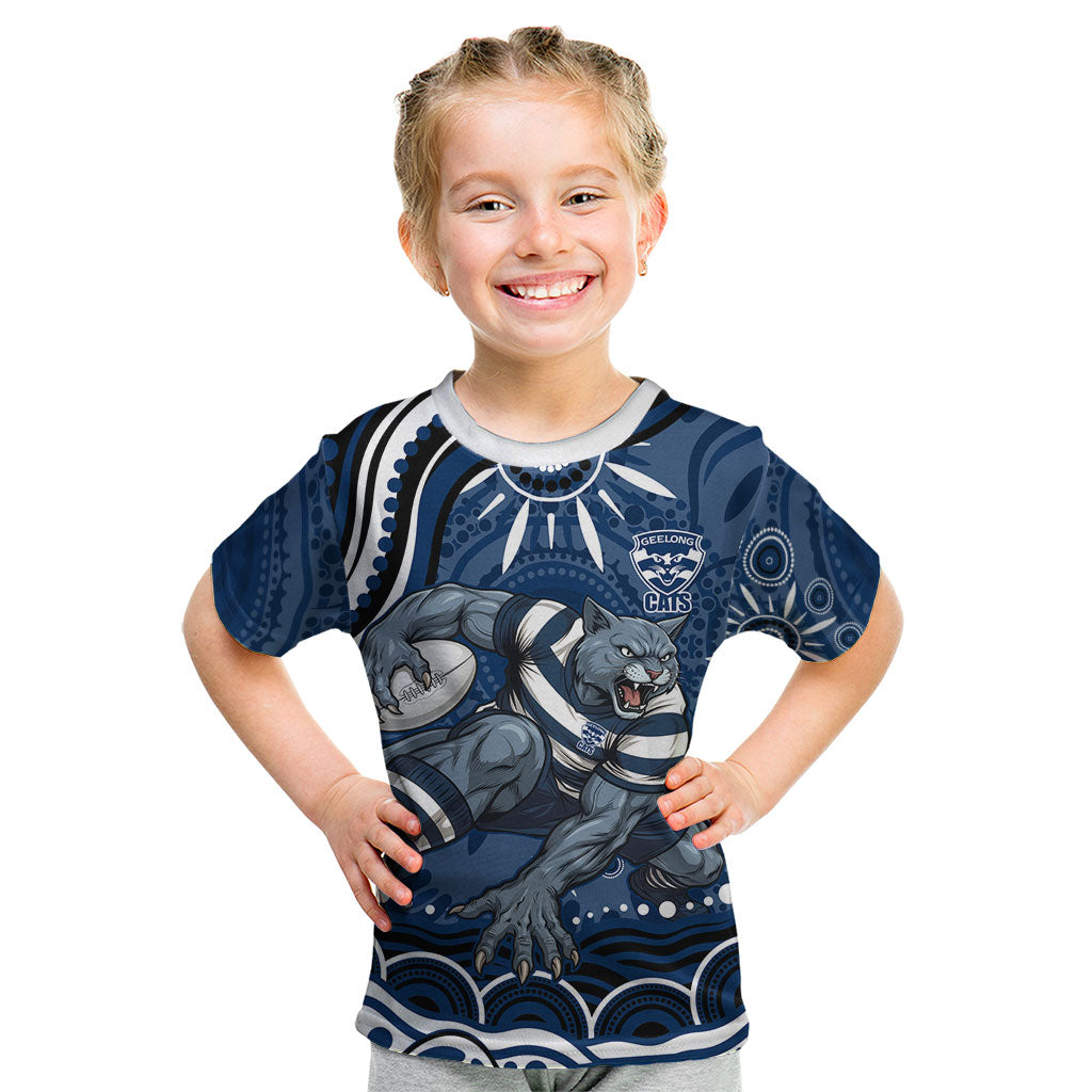 Personalized Geelong Cats Rugby Mascot Kid T Shirt Aboriginal Dot Art - Dreamtime Football Mascot