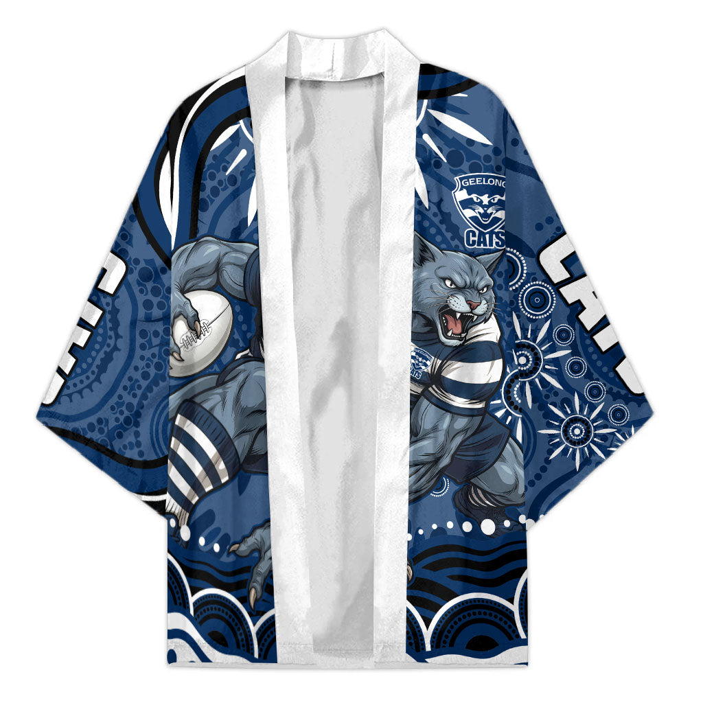 Personalized Geelong Cats Rugby Mascot Kimono Aboriginal Dot Art - Dreamtime Football Mascot