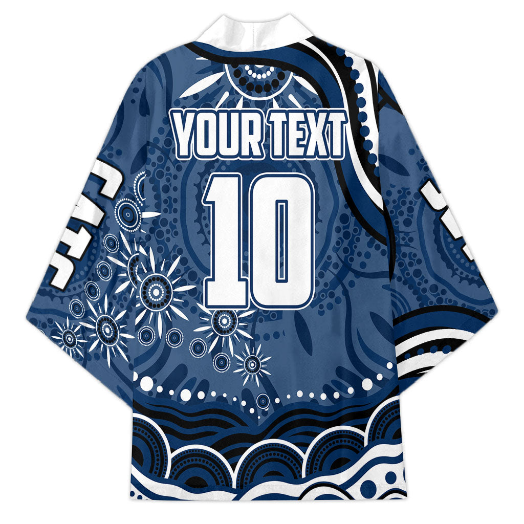 Personalized Geelong Cats Rugby Mascot Kimono Aboriginal Dot Art - Dreamtime Football Mascot