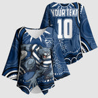 Personalized Geelong Cats Rugby Mascot Kimono Sleeve Blouse Aboriginal Dot Art - Dreamtime Football Mascot