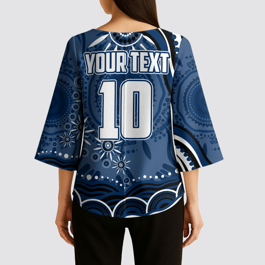 Personalized Geelong Cats Rugby Mascot Kimono Sleeve Blouse Aboriginal Dot Art - Dreamtime Football Mascot