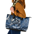 Personalized Geelong Cats Rugby Mascot Leather Tote Bag Aboriginal Dot Art - Dreamtime Football Mascot