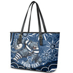 Personalized Geelong Cats Rugby Mascot Leather Tote Bag Aboriginal Dot Art - Dreamtime Football Mascot