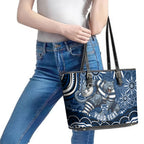 Personalized Geelong Cats Rugby Mascot Leather Tote Bag Aboriginal Dot Art - Dreamtime Football Mascot