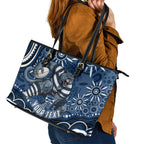Personalized Geelong Cats Rugby Mascot Leather Tote Bag Aboriginal Dot Art - Dreamtime Football Mascot