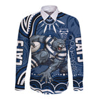 Personalized Geelong Cats Rugby Mascot Long Sleeve Button Shirt Aboriginal Dot Art - Dreamtime Football Mascot
