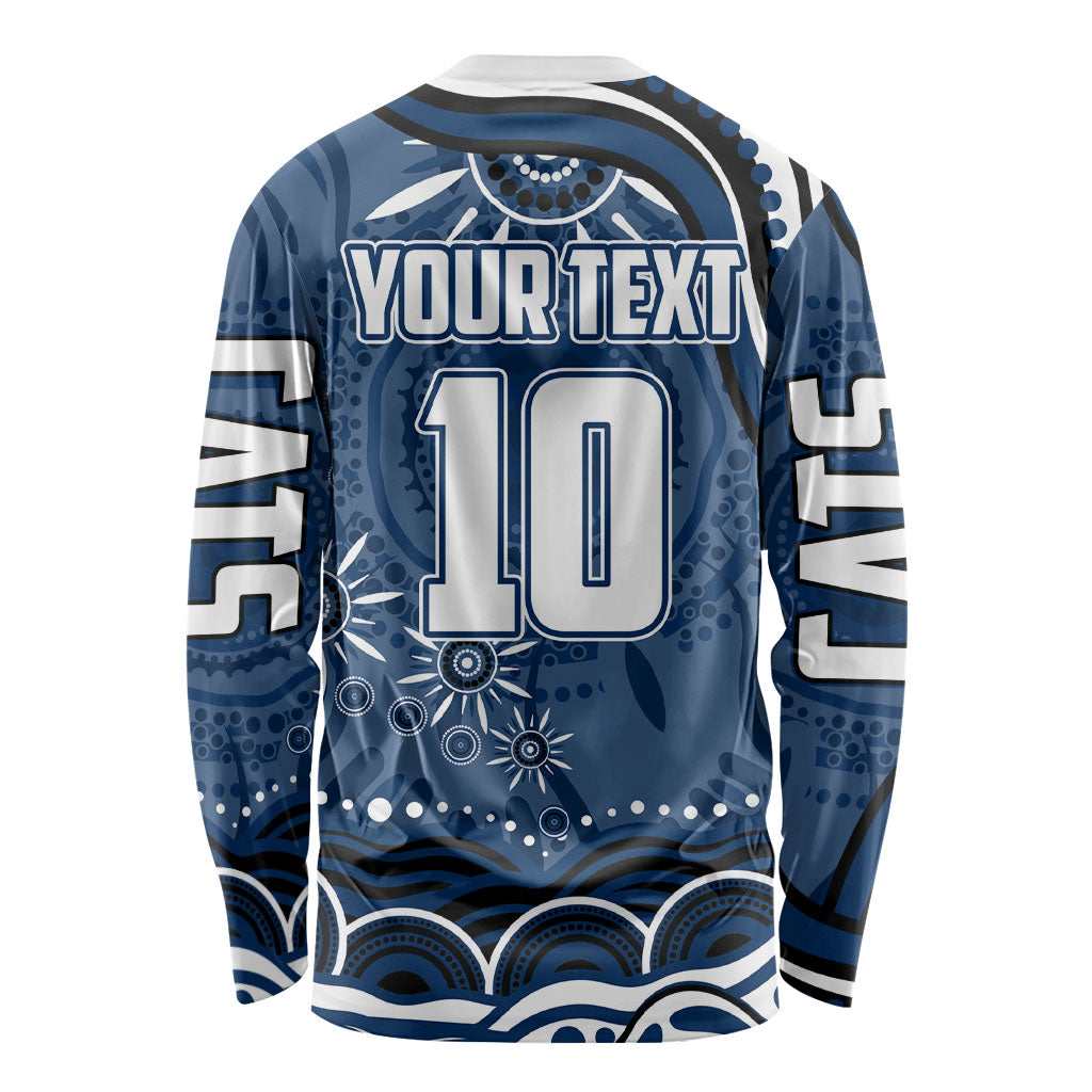 Personalized Geelong Cats Rugby Mascot Long Sleeve Shirt Aboriginal Dot Art - Dreamtime Football Mascot