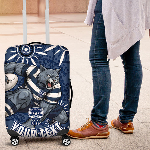 Personalized Geelong Cats Rugby Mascot Luggage Cover Aboriginal Dot Art - Dreamtime Football Mascot