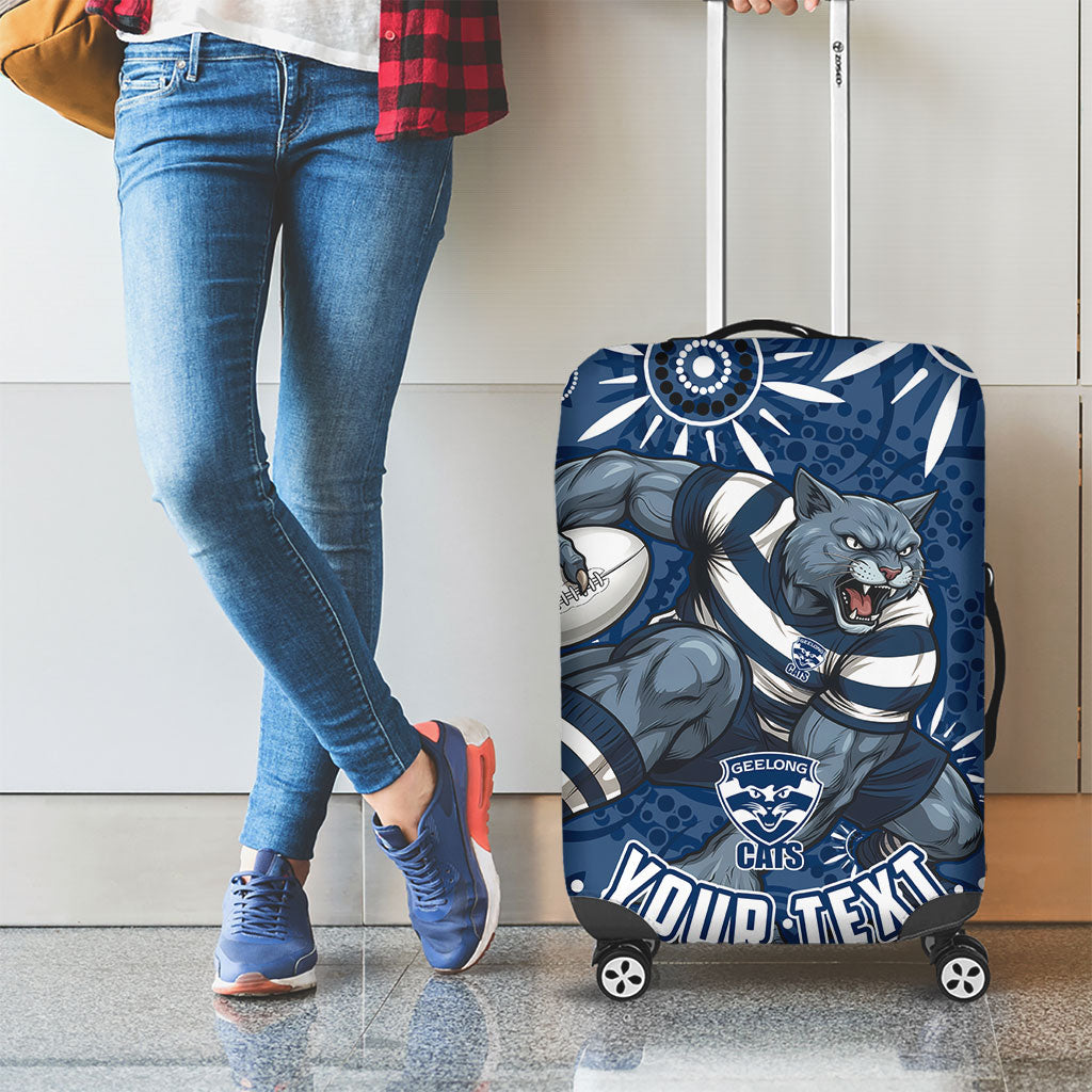 Personalized Geelong Cats Rugby Mascot Luggage Cover Aboriginal Dot Art - Dreamtime Football Mascot