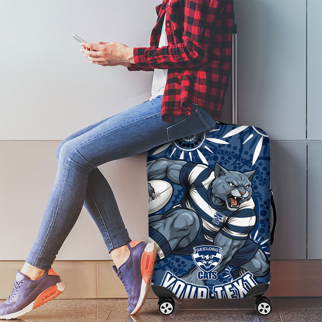 Personalized Geelong Cats Rugby Mascot Luggage Cover Aboriginal Dot Art - Dreamtime Football Mascot