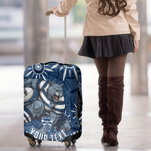 Personalized Geelong Cats Rugby Mascot Luggage Cover Aboriginal Dot Art - Dreamtime Football Mascot