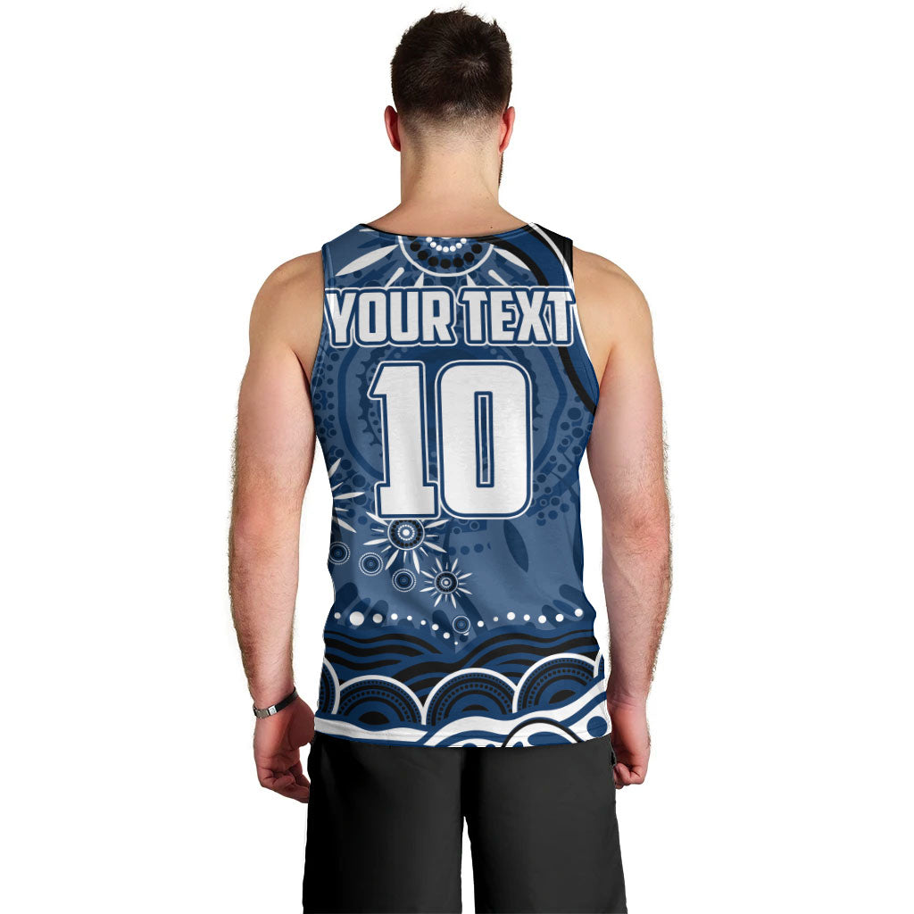 Personalized Geelong Cats Rugby Mascot Men Tank Top Aboriginal Dot Art - Dreamtime Football Mascot