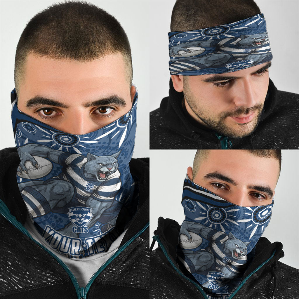 Personalized Geelong Cats Rugby Mascot Neck Gaiter Aboriginal Dot Art - Dreamtime Football Mascot