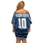 Personalized Geelong Cats Rugby Mascot Off Shoulder Short Dress Aboriginal Dot Art - Dreamtime Football Mascot
