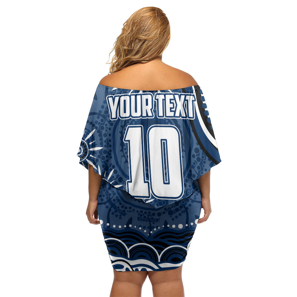 Personalized Geelong Cats Rugby Mascot Off Shoulder Short Dress Aboriginal Dot Art - Dreamtime Football Mascot