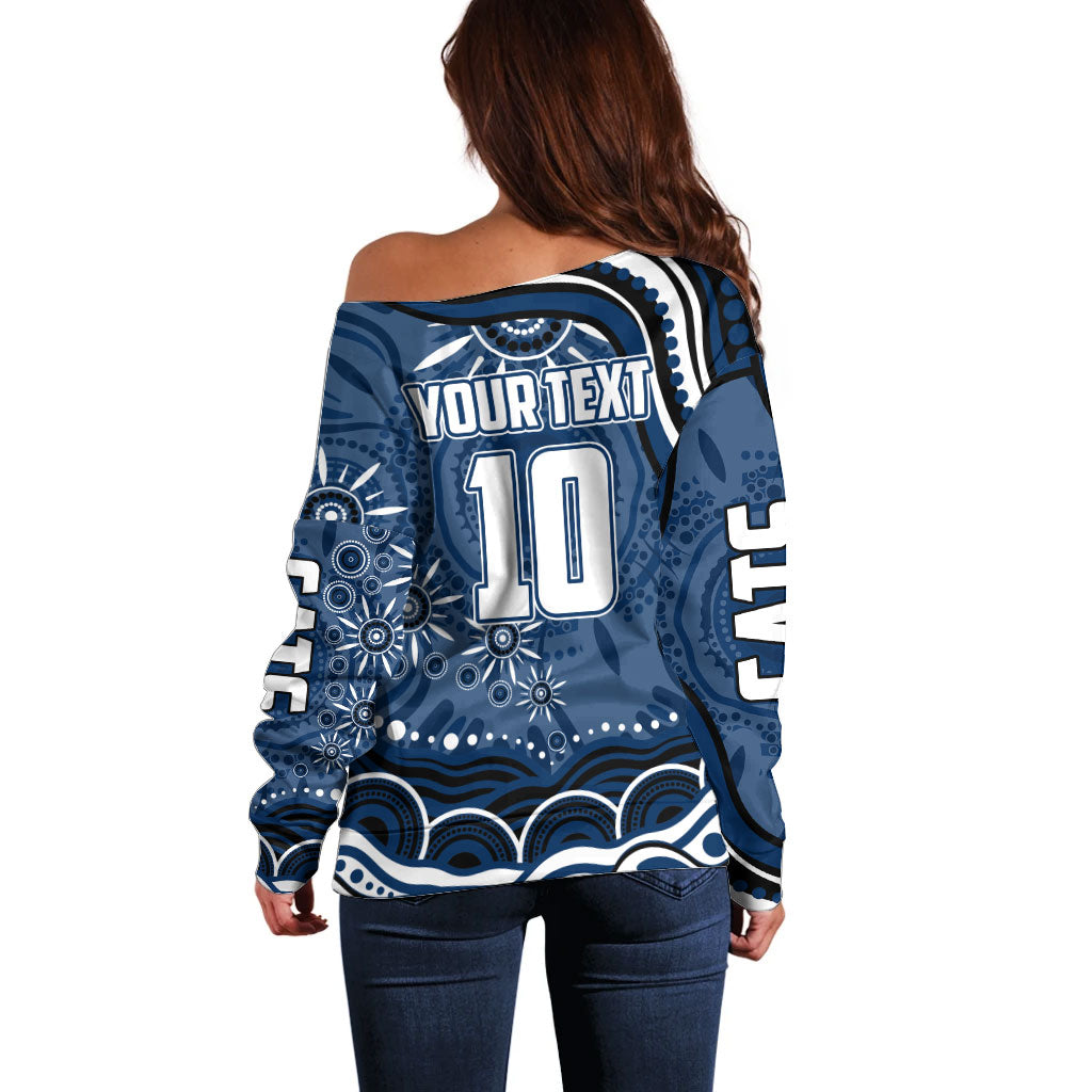 Personalized Geelong Cats Rugby Mascot Off Shoulder Sweater Aboriginal Dot Art - Dreamtime Football Mascot
