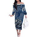 Personalized Geelong Cats Rugby Mascot Off The Shoulder Long Sleeve Dress Aboriginal Dot Art - Dreamtime Football Mascot