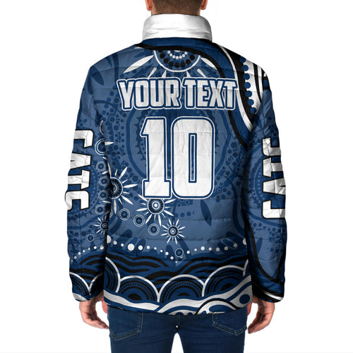 Personalized Geelong Cats Rugby Mascot Padded Jacket Aboriginal Dot Art - Dreamtime Football Mascot