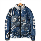 Personalized Geelong Cats Rugby Mascot Padded Jacket Aboriginal Dot Art - Dreamtime Football Mascot