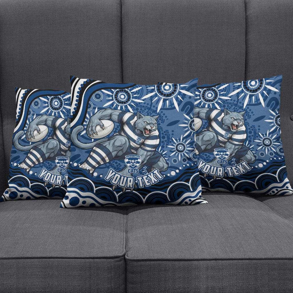 Personalized Geelong Cats Rugby Mascot Pillow Cover Aboriginal Dot Art - Dreamtime Football Mascot