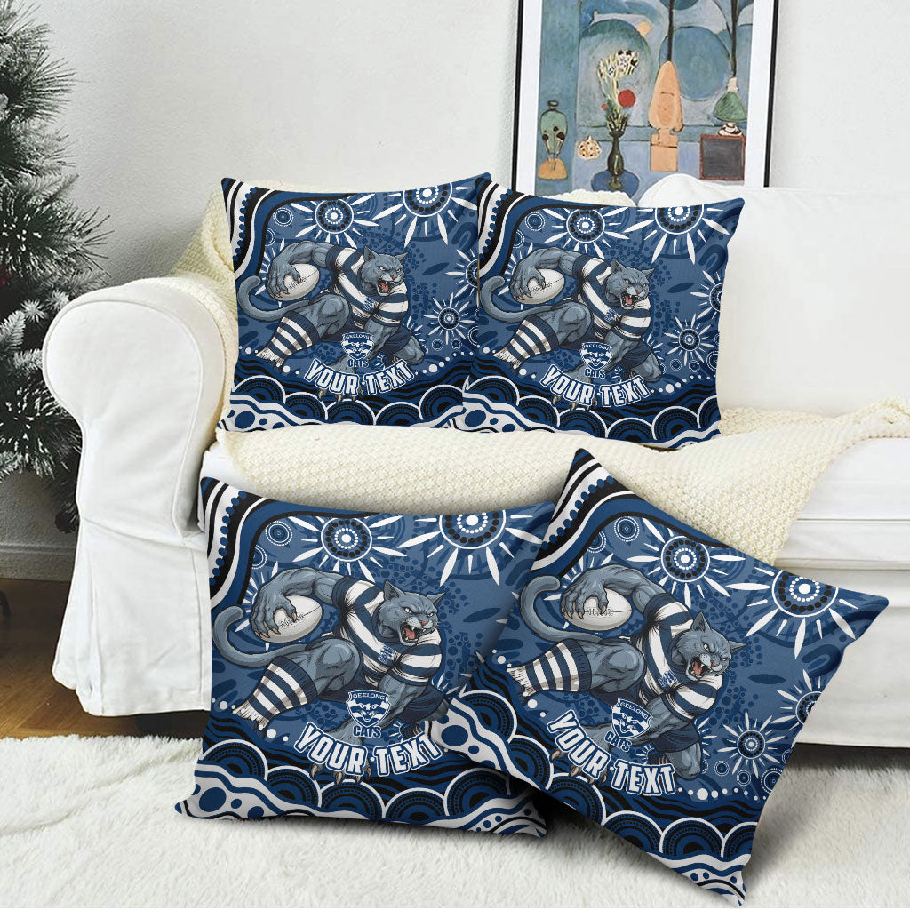 Personalized Geelong Cats Rugby Mascot Pillow Cover Aboriginal Dot Art - Dreamtime Football Mascot