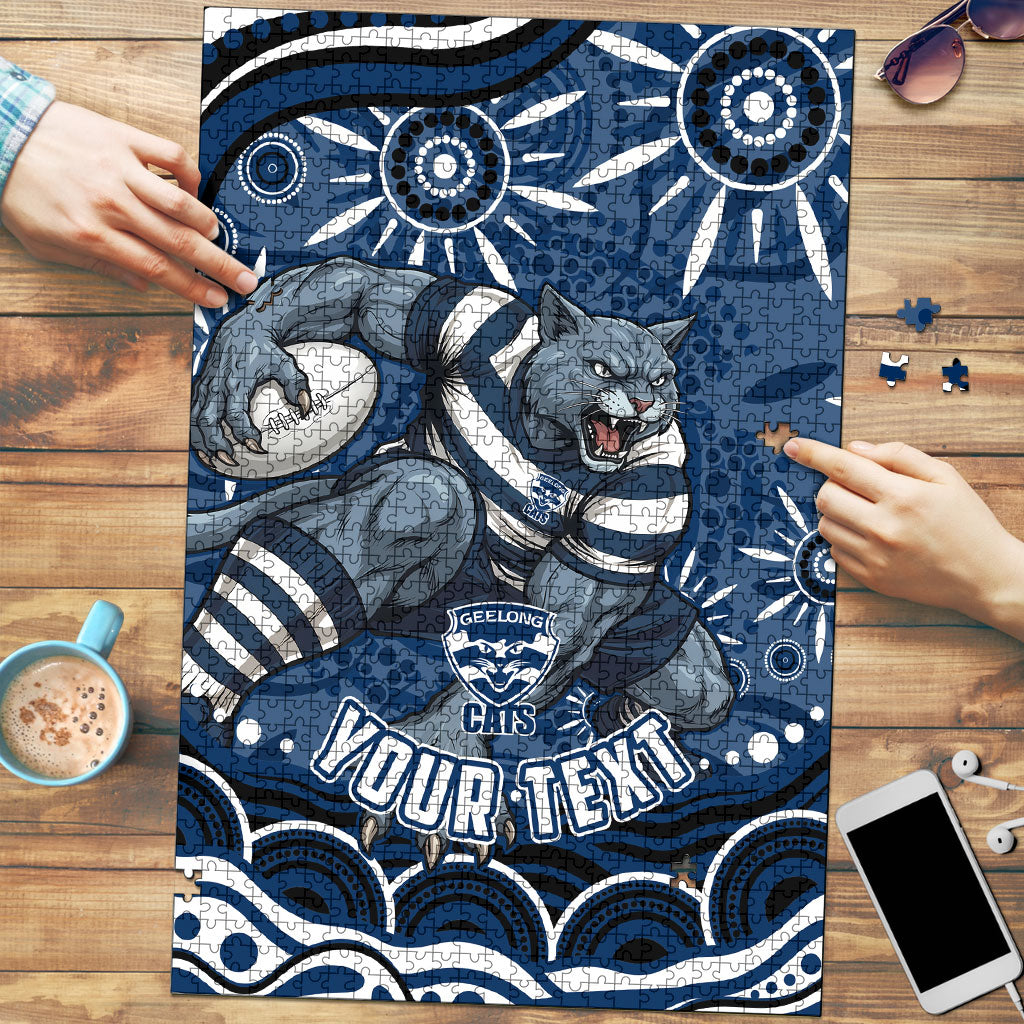Personalized Geelong Cats Rugby Mascot Puzzle Aboriginal Dot Art - Dreamtime Football Mascot