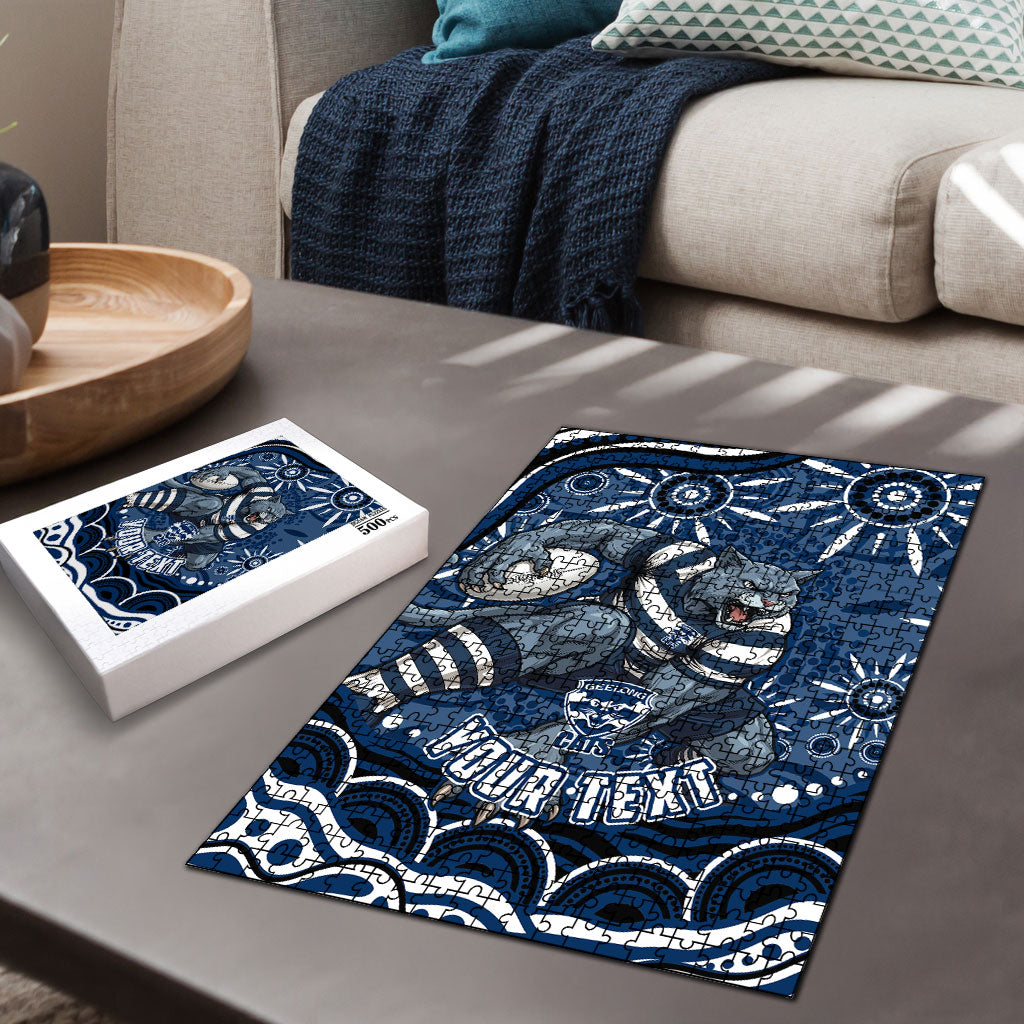 Personalized Geelong Cats Rugby Mascot Puzzle Aboriginal Dot Art - Dreamtime Football Mascot