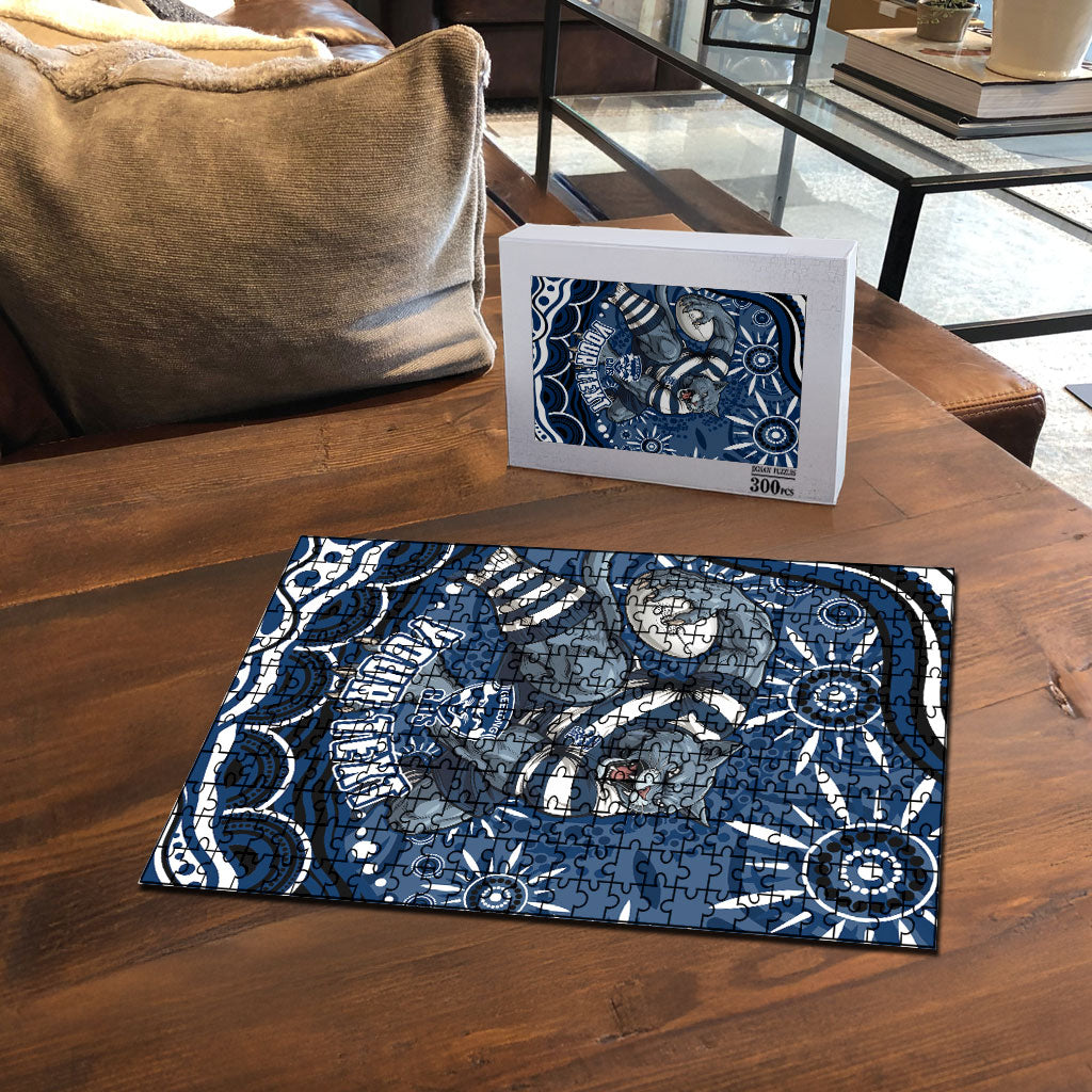 Personalized Geelong Cats Rugby Mascot Puzzle Aboriginal Dot Art - Dreamtime Football Mascot