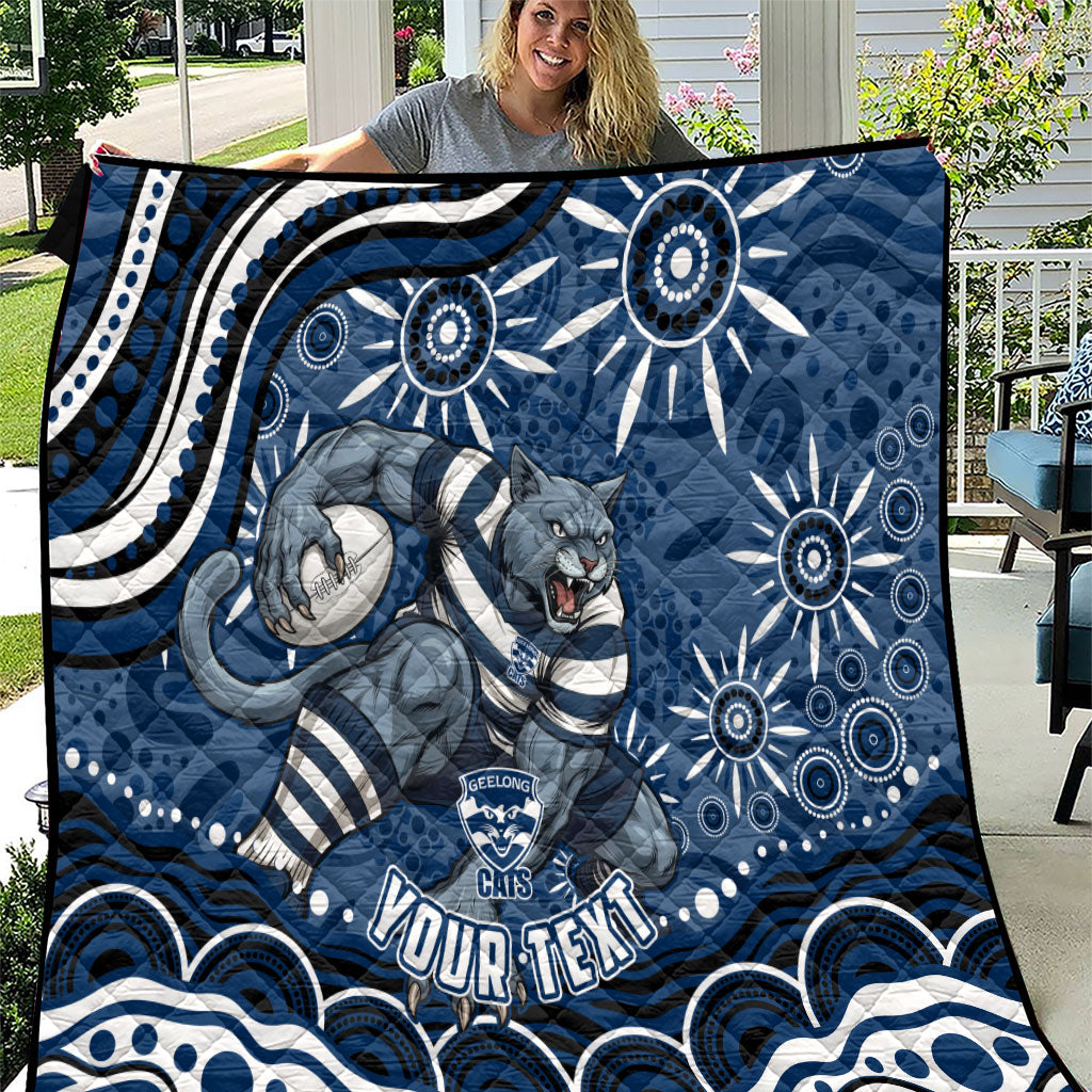 Personalized Geelong Cats Rugby Mascot Quilt Aboriginal Dot Art - Dreamtime Football Mascot