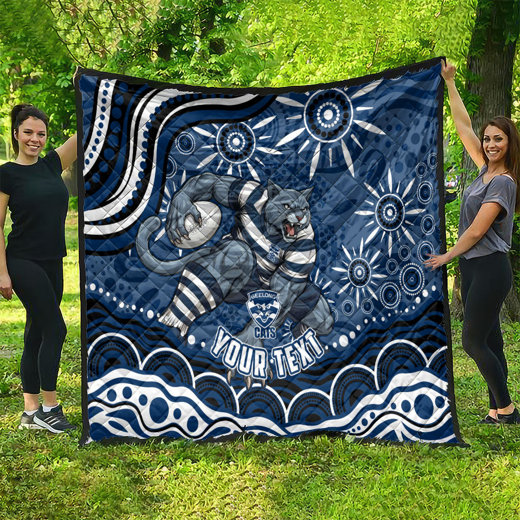 Personalized Geelong Cats Rugby Mascot Quilt Aboriginal Dot Art - Dreamtime Football Mascot