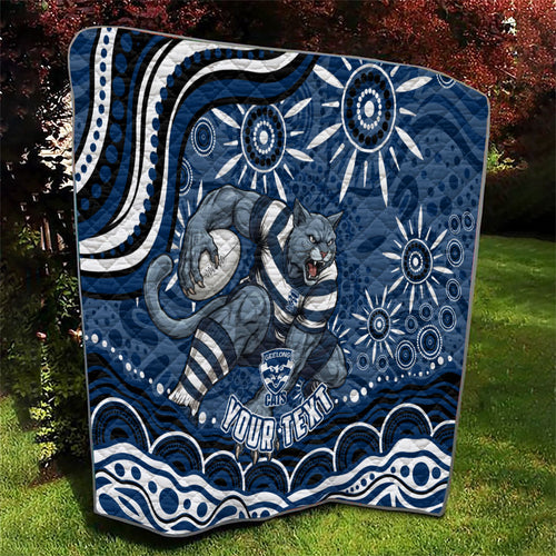 Personalized Geelong Cats Rugby Mascot Quilt Aboriginal Dot Art - Dreamtime Football Mascot