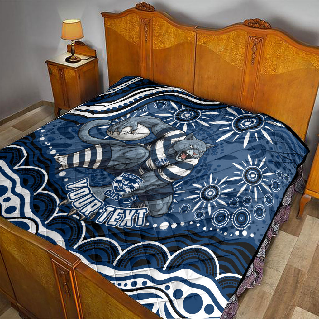 Personalized Geelong Cats Rugby Mascot Quilt Aboriginal Dot Art - Dreamtime Football Mascot