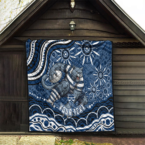 Personalized Geelong Cats Rugby Mascot Quilt Aboriginal Dot Art - Dreamtime Football Mascot
