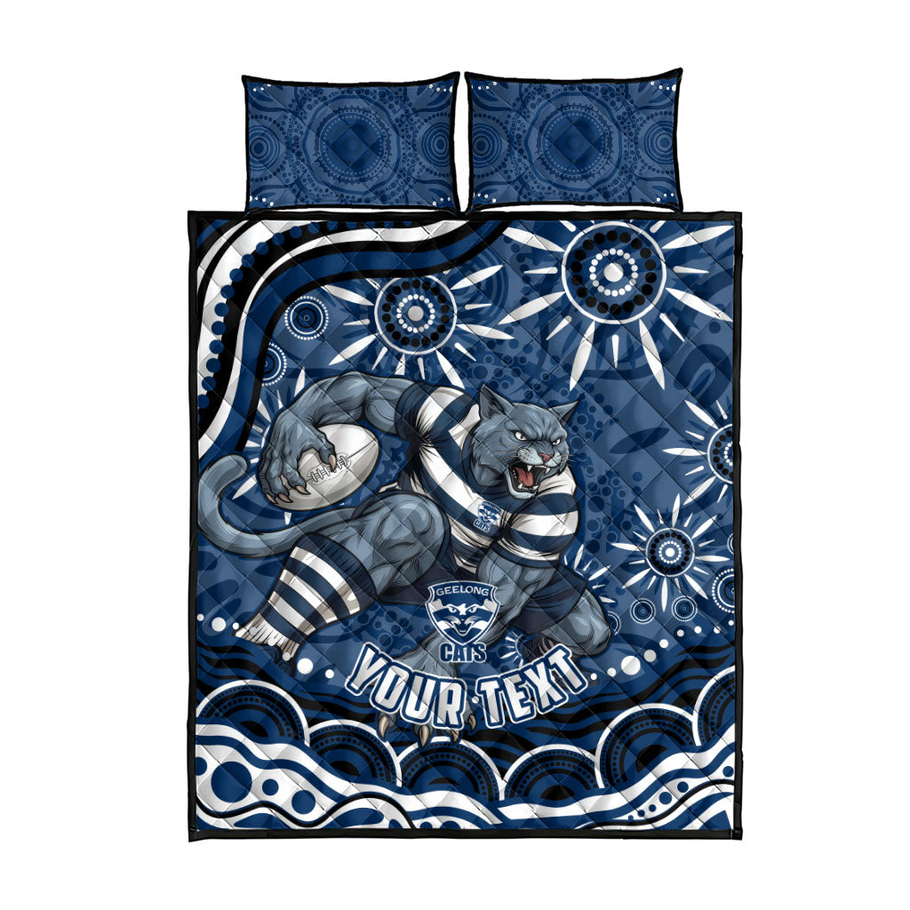 Personalized Geelong Cats Rugby Mascot Quilt Bed Set Aboriginal Dot Art - Dreamtime Football Mascot