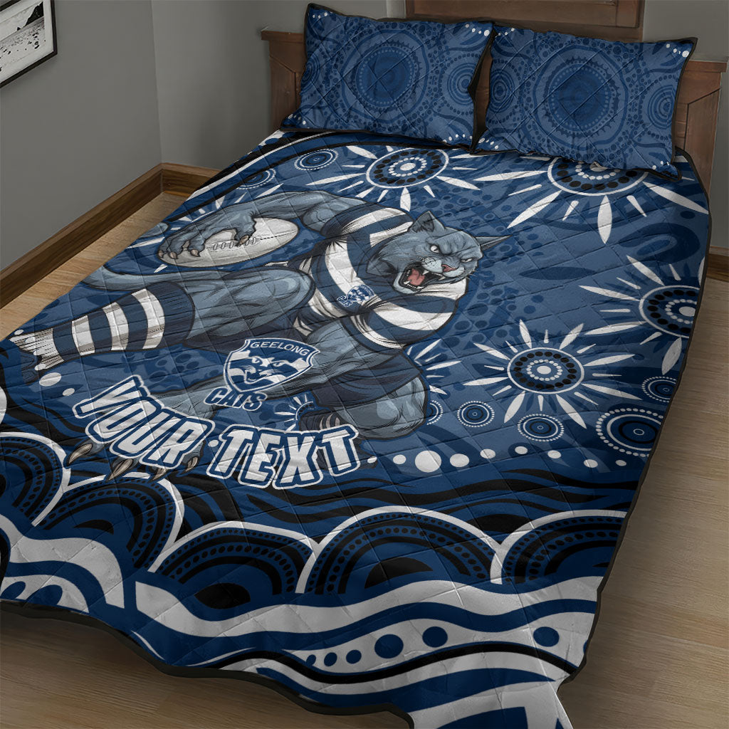 Personalized Geelong Cats Rugby Mascot Quilt Bed Set Aboriginal Dot Art - Dreamtime Football Mascot