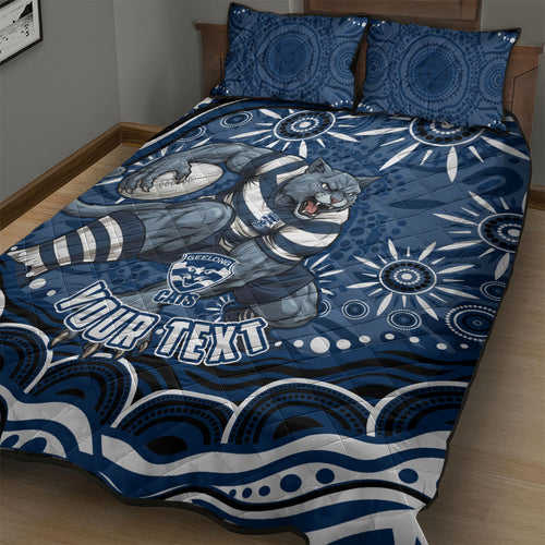 Personalized Geelong Cats Rugby Mascot Quilt Bed Set Aboriginal Dot Art - Dreamtime Football Mascot