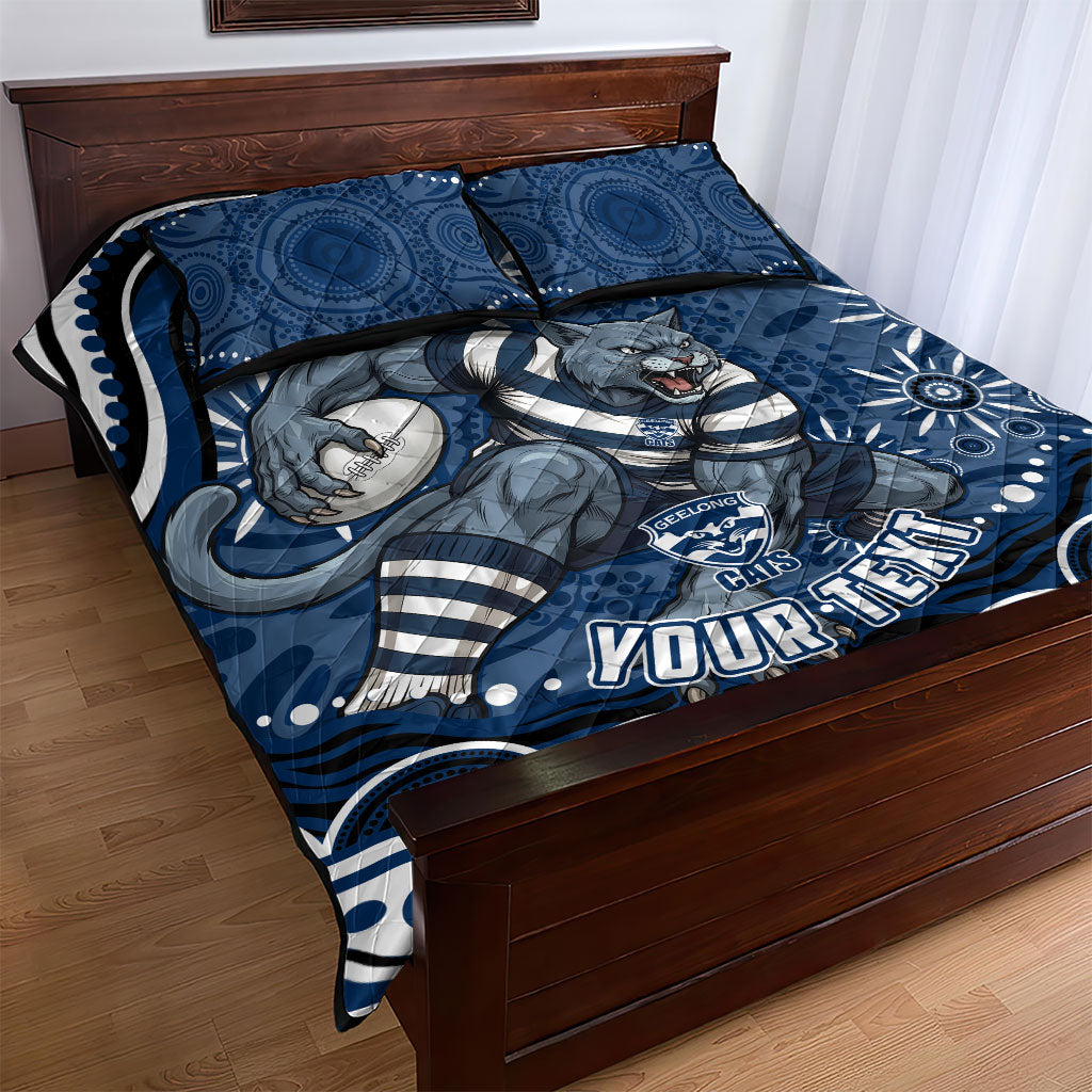 Personalized Geelong Cats Rugby Mascot Quilt Bed Set Aboriginal Dot Art - Dreamtime Football Mascot