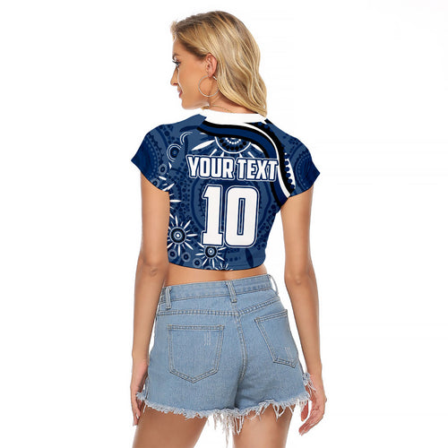 Personalized Geelong Cats Rugby Mascot Raglan Cropped T Shirt Aboriginal Dot Art - Dreamtime Football Mascot