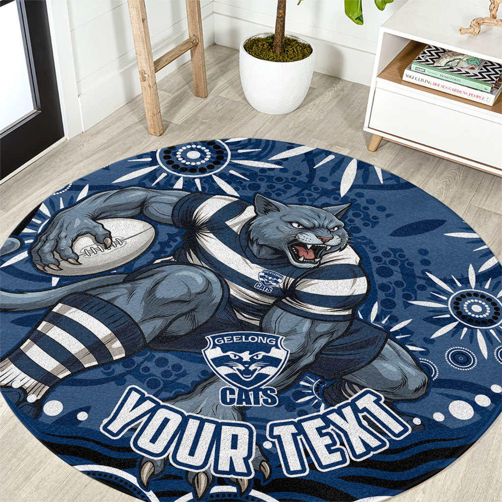 Personalized Geelong Cats Rugby Mascot Round Carpet Aboriginal Dot Art - Dreamtime Football Mascot