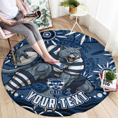 Personalized Geelong Cats Rugby Mascot Round Carpet Aboriginal Dot Art - Dreamtime Football Mascot