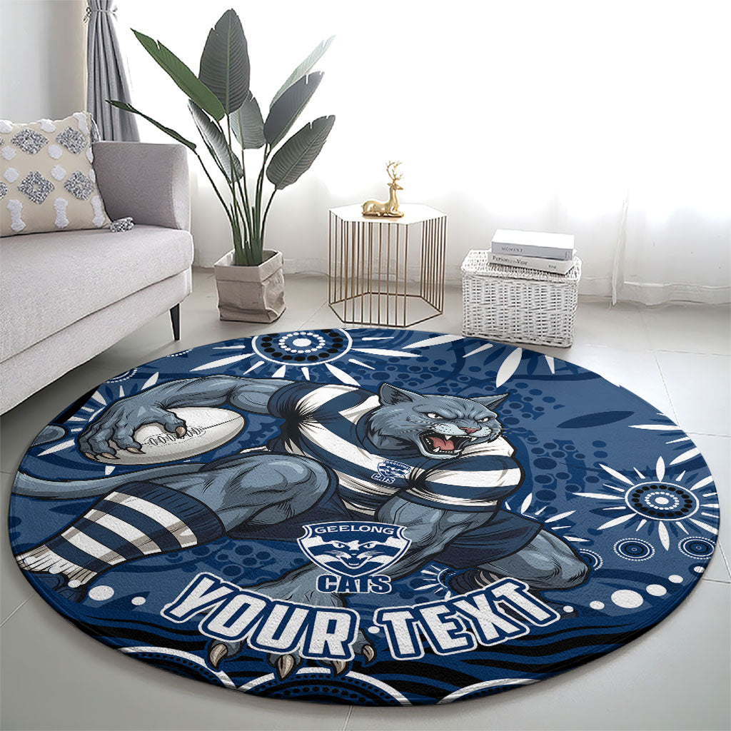 Personalized Geelong Cats Rugby Mascot Round Carpet Aboriginal Dot Art - Dreamtime Football Mascot